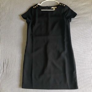 Black Shift Dress with Gold Button Detail